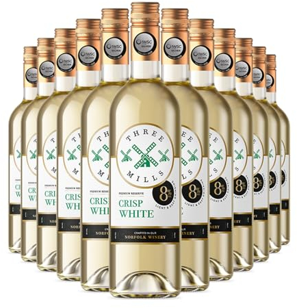 Three Mills 8% ABV Premium Reserve British Made Crisp White Wine | Zesty and Crisp White Wine | 12 x 75cl Bottle