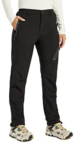 WILLIT Damen Schneehose Thermohose Gefüttert Wanderhose Wasserdicht Softshellhose Fleece Skihose Warm Trekkinghose Winter Outdoorthose Isoliert Kaltes Wetter Schwarz L
