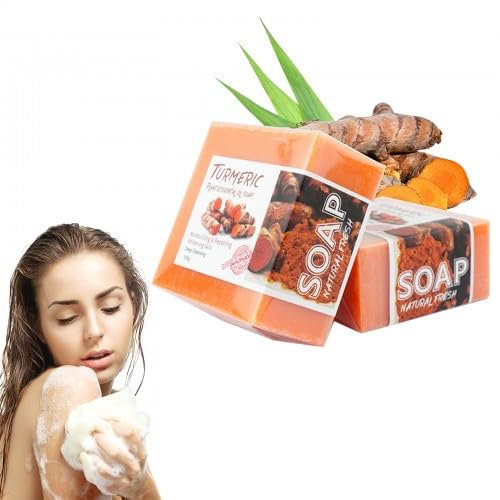 Amexo Jabón de Curcuma y Limón para la Cara 2 Barras Jabon Cara para las Manchas Jabon Sólido para Piel Jabon Pastilla Naturales 100g para Cuerpo Rostro para Baño Ducha Lavado (Cúrcuma)