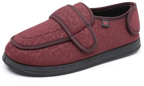 sekiueo Chaussures Diabétiques Femmes Pantoufles Extra Larges À Sangle Réglable Chaussures De Marche Plates Confortables Et Antidérapantes pour Pieds Gonflés,Rouge,39 EU