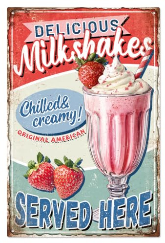 WADORN Plaque en Métal 'Boissons D'Été Milkshakes', 20x30cm Plaque Murale Humoristique en Étain Style Rétro pour Desserts Cafés Pubs Maison Vintage Délicieux Milkshakes