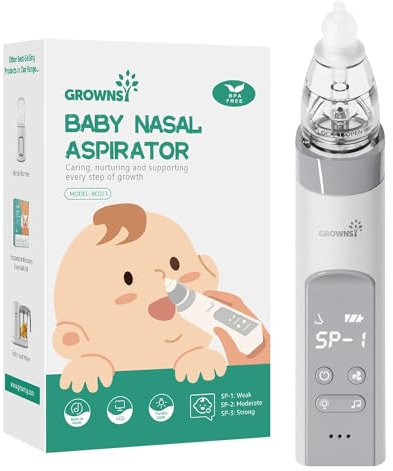 Nasensauger Baby | Nasensauger Baby Elektrisch| Nasensauger Baby Staubsauger Wiederaufladbar, Mit 3 SaugstäRken Musik & Licht Funktion Und 3 GrößEn Silikon Tipps (Grau)