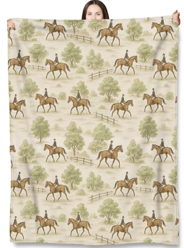 Turamurra Horse Riding Throw Blanket Gifts for Adults Kids, Country Equestrian Blankets for Living Room Bedroom Decor, Fuzzy Warm Flannel Plush 50x60
