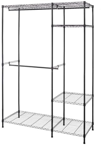 Armoire Portant Ouvert Edward, penderie Ouverte à Deux Niveaux avec Tringle et étagères à Hauteur réglable, Rangement Facile des vêtements, Chaussures et Accessoires, Noir, L120 x P45 x H180 cm