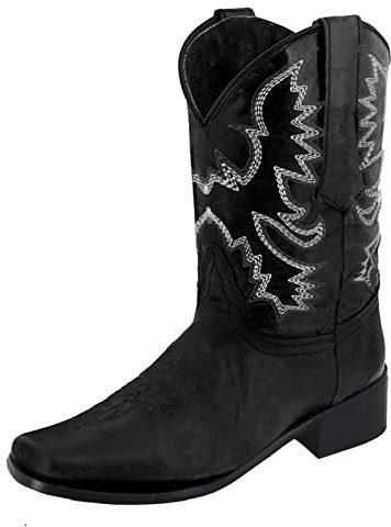 Generisch Scarpe antiscivolo slip-on con punta rotonda tacco basso per donna stivali da cowboy western, Nero , 42 EU