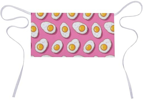 GVYGVY Delantales de servidor – Delantal de media cintura impermeable con estampado de huevo frito brillante rosa para mujer, con 3 bolsillos, delantal de cocina para estilista, camarero, trabajo