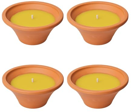 Flammschalen Lemon Citronella für draußen 4 Stück - Outdoor-Kerzen Terracotta - Für deinen Garten - Feuerschalen im 4er Set - 6h Brenndauer - 15x15x6,5 cm
