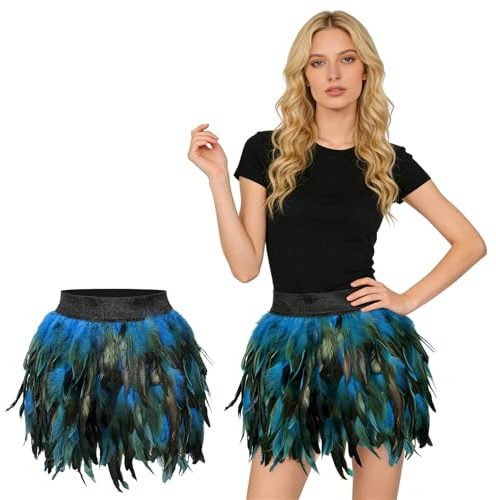 CHENBOOW Gonna a Piuma,Piuma in Vita Alta Mini Gonna,Donne Piume Gonna,Gonne con Piume,Costume da Carnevale,Costumi di Danza Pavone Cosplay,per Carnevale,Carnevali e Feste a Tema,Halloween