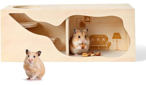 Junhonze Casa De HáMster De Madera - Casa Hamster - Escondite De HáMster - Casa Cobaya, Adecuado para HáMsteres, Juguetes para Ratones, Chinchillas, Mascotas PequeñAs para Escalar Y Explorar