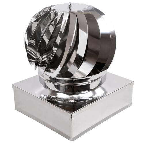 MAKA Comignolo Eolico Quadro Aspirante, Cappello Eolico per Aerazione ed Espulsione Aria, Terminale Girevole in Acciaio, Aspiratore Eolico Base Quadra (Zincato, 420x420 mm)