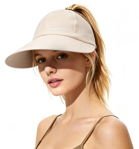 AYPOW Sun Hat for Women, Wide Brim UV Protection Visor Cap Summer Hat with Ponytail Hole, Lightweight Breathable Beach Hats with Chin Strap Adjustable Packable Sunhat for Travle Camping Outdoor Sport
