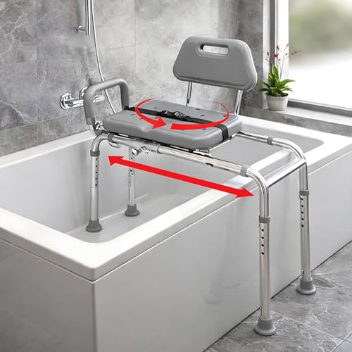 Platinum Health Gateway Premium Sliding Shower Chair Bath Transfer Bench with Swivel Padded Bath Tub Seat for Tubs and Shower, for Handicap & Seniors Mobility & Daily Living, Gray