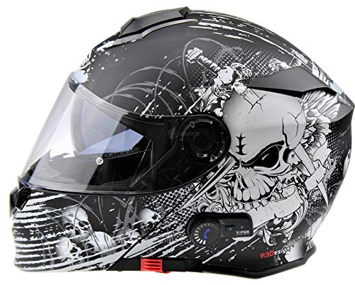 ViPER RSV171 Bluetooth Flip up Motorcycle Motorbike Bike Crash Helmets With Drop-Down Sun Visor Helmet ECE 22.06 Approved Unisex Adult Racing Touring Cruising Bike Wear