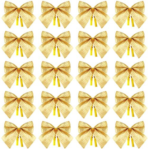 Aurora Store 144 x Mini Papillon Oro Mis. 5 x 5,5 cm per Albero di Natale Decorazioni Archi Fiocchi per pacchi Regalo, Coccarde Fiocchetti per Albero di Natale Decorazione addobbo Natalizio