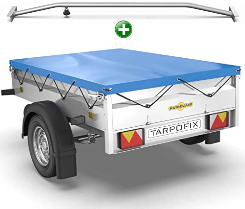 Tarpofix® Bâche pour remorque Plate 211 x 116 x 8 cm + 1x Arceau de bâche (réglable 100-145 cm) - Bache remorque PVC - Bâche de Couverture pour diverses remorques de Voitures de 750kg