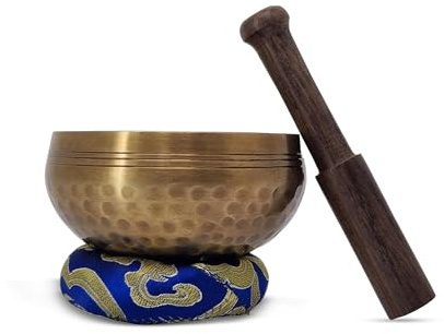 Tibetan Hand Made Singing Bowl – Authentic Nepalese Hand Beaten Meditation Bowl Set with Cushion & Mallet – Sound Healing Bowl for Yoga, Mindfulness & Chakra Therapy (9 cm)