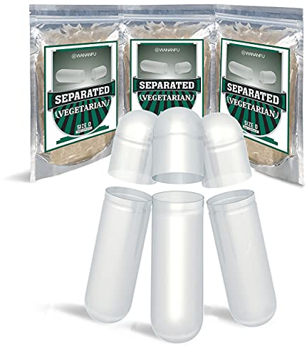 WANANFU Gélules vides végétales séparées taille 0, 200 Unité (Lot de 1), Capsules vides transparentes, compatibles avec la machine de remplissage de capsules 0