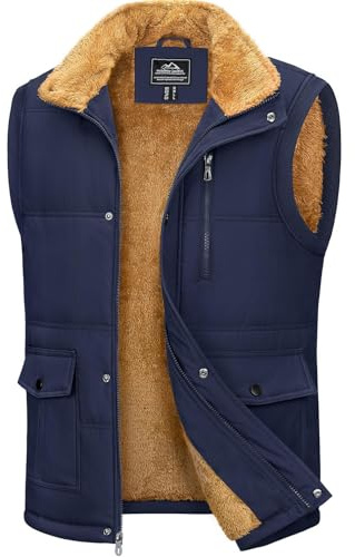 MAGCOMSEN Mens Casual Gilets Body Warmers for A Man Casual Full Zip Sleeveless Jackets Photography Gilets for Men Hiking Jacket Running Coats Cargo Work Thermal Gilets, Navy, M