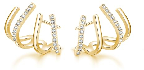SLUYNZ 925 Sterling Silber Manschetten ohrringe für Damen Mädchen Ear Cuff Ohrringe Crawler Ohrringe Ohrklemme (B-Gold)