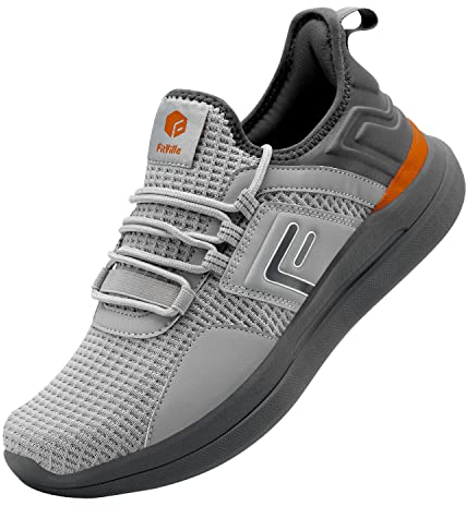 FitVille Wide Fit Trainers for Men Arch Support Road Running Athletic Sneakers Breathable Gym Shoes for Fitness Jogging Walking, Grey, 10 UK Wide