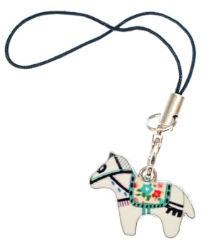 Miniblings Dala Pferd Handyanhänger Dalapferd Schweden Weihnachten emailliert weiß- Handmade Modeschmuck I Anhänger Handyschmuck Schlüsselanhänger