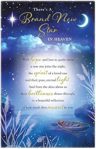 Paper Rose Male/Female Sympathy Card for Men/Women - 'New Star in Heaven' Night Sky Design with Sentimental Verse and Gold Foil - Eco-Friendly & Recyclable - Made in England