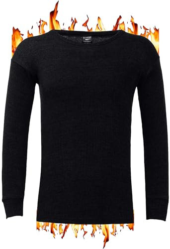 ZRWASKA® Mens Thermal Underwear Vests Long Sleeve Tops, Thermal T-Shirt Short Sleeve Warm Underlayer Winter Thermals Base Layer Clothing Men Vest Top Black, Size XXL