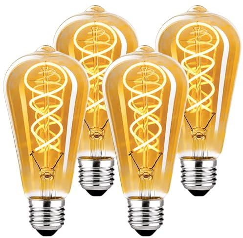 Bombilla LED vintage E27, bombilla vintage regulable E27 4W ST64 E27 LED blanco cálido 2700K, bombilla E27 vintage Edison LED E27 ideal para nostalgia e iluminación retro - ámbar - 4 piezas（ST64 HPS）