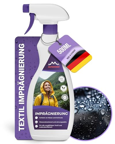ALPENWERT® Textil Imprägnierspray 500ml [LANGZEIT-ABPERL-SCHUTZ] Made in Germany für Textilien Outdoor, Schuhe, Skibekleidung, Zelte uvm. Outdoor (500ml)