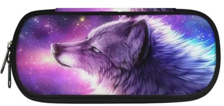 Jeiento Big Pencil Bag for Boys Starry Night Wolf Storage Pencil Pen Case Bag with Multi Compartments Pencil Pouch for Girls Cosmetic Bag,Office Travel School Supplies