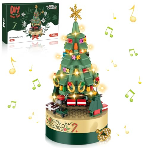 Ulikey Weihnachtsbaum Bausteine Set, Klemmbausteine Weihnachten Spieluhr, Weihnachtsbaum Bausatz Spielzeug für Erwachsene und Kinder ab 8+ Jahren Geburtstage Geschenke
