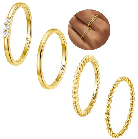 Rajputana14k Gold gefüllt überzogene Gold Ringe für Frauen Nicht Anlaufen, zierliche stapelbare Daumen Ringe für Frauen, Band wasserdichte, Größe 57