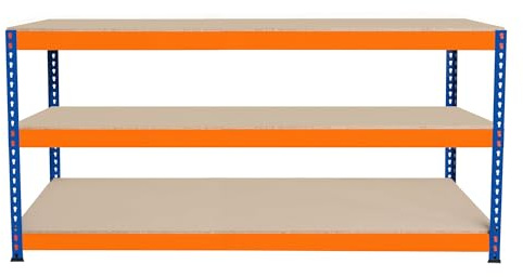 Arbetsbänk för Garage S-Rax 3 Nivåer | 180cm x 60cm x 90cm | Kapacitet per Nivå 300kg | Skruvfri Montering | 3 Förstärkta Stödbommar | Gummifötter | Arbetsbord för Verkstad, Lager, Depå