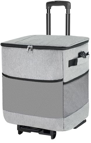 ZHJINGYU Kühltasche Faltbar auf Rädern, 3-in-1 Kühlbox mit Picknicktasche & Kühltasche groß - 40L Isoliertasche Thermotasche | bis zu 20h Kühldauer für Picknick Camping Strand BBQ