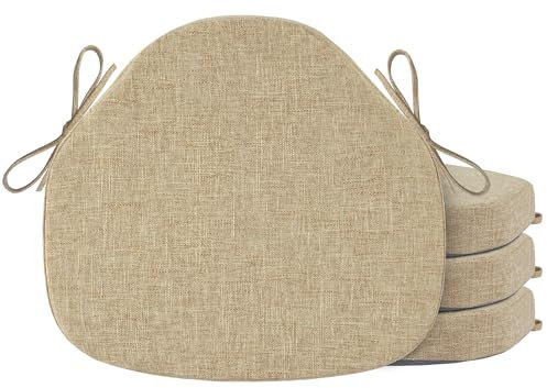 OVOV Chair Cushions for Dining Chairs Set of 4 Windsor Seat Cushion for Kitchen Room Chair Thick Textured Chair Pads with Ties and Non-Slip Bottom(42x39.5 cm/16x15 Inch Beige)