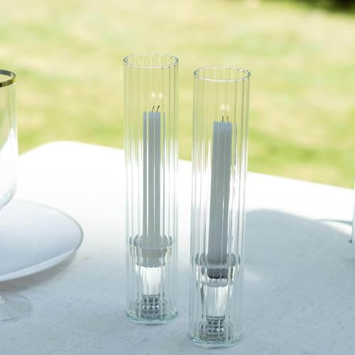 2 Clear Ribbed Candelabra Candle Holder Glass Shades Party Events Centerpieces Reception Home Decorations Supplies