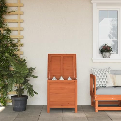 Gecheer Scatola di immagazzinaggio da giardino marrone, 50 x 49 x 56,5 cm, in legno massello, cassapanca per esterni, organizer per attrezzi, baule per balcone, piscina e terrazza