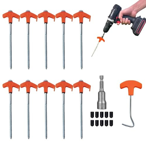 10 pièces de piquets de Tente tournants avec Filetage, piquets de Sol Stables pour Le Camping et Le Plein air, Accessoires de Tente, vis de poêle de Camping, vis pour Sol Dur, forêt (Orange)