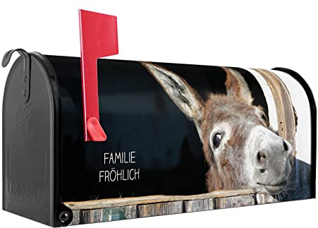 banjado® Amerikanischer Briefkasten - US Mailbox/Letterbox mit Motiv Nicki 51x22x17cm - Postkasten Stahl aus Amerika – Briefkasten amerikanisch schwarz pulverbeschichtet
