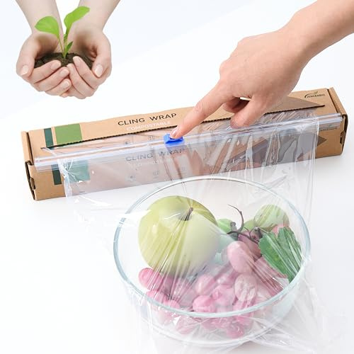 JENCENBIO Pellicola salvafreschezza compostabile, 30 cm x 61 m, trasparente e adatta al forno a microonde e al congelatore