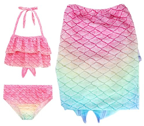 KGDUYC Costumi interi da bagno per bambine e ragazze,Set bikini bambina,Costume da bagno rosa 3 pezzi per bambine, adatto a bambine alte fino a 130 cm
