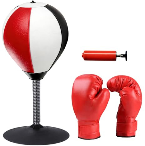 Table de Punching Ball avec Gants, Sac de Frappe de Bureau, Sac de Frappe avec ventouses puissantes, Pompe à air, pour la Maison et Le Bureau pour soulager Le Stress