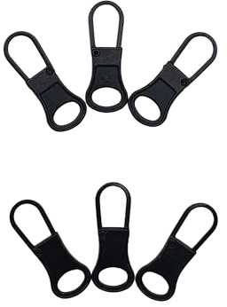 6 Pack Zipper Pull Replacement, Detachable Metal Zipper Pulls Repair Kit, Black Zip Puller Tabs for Jackets, Backpacks, Luggage and Clothing