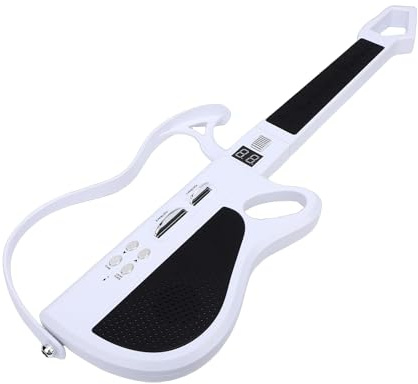 Zhjvihx Guitare électrique pour Enfants, Pliable sans Cordes, LED Allume 7 Sons BT Rechargeable, 4 Rythmes de Machine à Tambour avec Bandoulière, pour Les Sorties en Plein Air, Les (White)