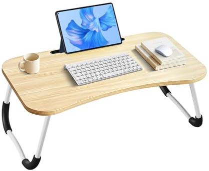 Bandeja para Cama, Mesa de Cama Plegable Desayuno, Ergonómica, Ideal para Portátil, Ordenador y Libros, Mesa Auxiliar con Atril para Leer en la Cama, 50x30x22 cm,Madera