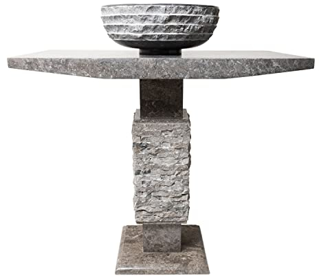wohnfreuden Marmor Standwaschbecken grau rund 90 cm Naturstein Waschbecken Stein Standhandwaschbecken für das Badezimmer