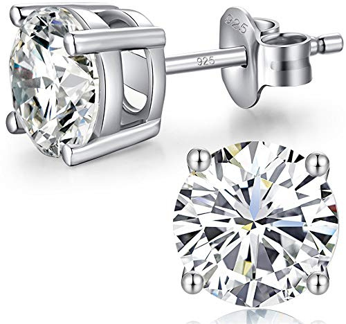 925 Sterling Silver Stud Earrings Cubic Zirconia Earrings for Women Men Round/Princess-Cut CZ Jewelry 4-8mm