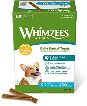 WHIMZEES Bâtonnets S, Box Mensuelle, 30 Pièces – Taille S, Friandises pour Chiens de Petite Taille, Naturelles & sans Céréale, Végétariennes, sans Sucre Ajouté