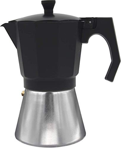 Bastilipo - Marmite à moka italienne 6 tasses, aluminium/noir, compatible induction, Mokka Induction 6N