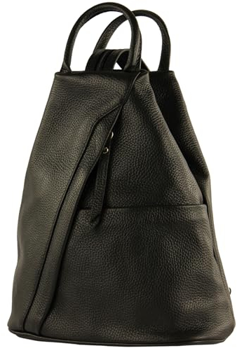 modamoda de - T180 - Damen Rucksack Tasche aus ital. Leder, Farbe:Schwarz